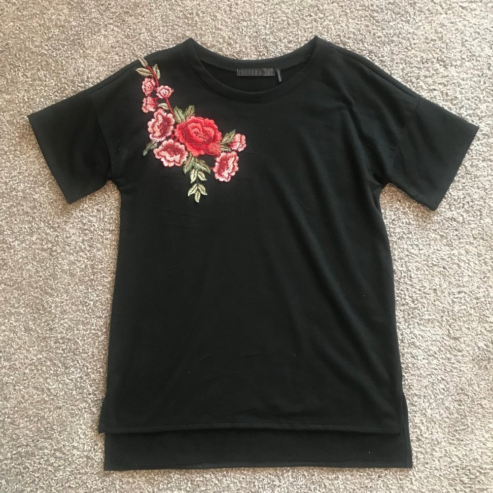 Floral Embroidered Black Blouse